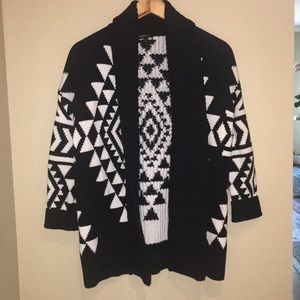 Long black cardigan with white designs